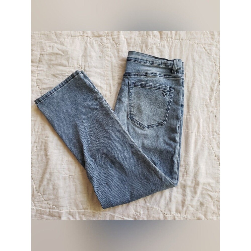 DG2 Diane Gilman Light Wash Flare Wide Leg Jeans Size 12 Neutral Smart Casual